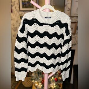 2pc Bundle Kids Black, White Wave Pattern Sweater & Black Denim Jeans